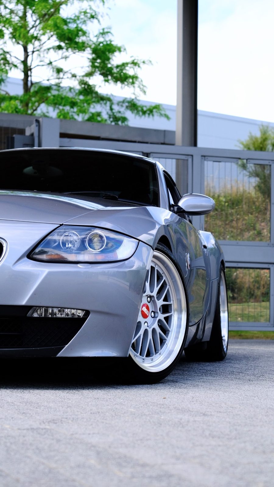 Silver-grey Z4 Coupe on white BBS-style wheels